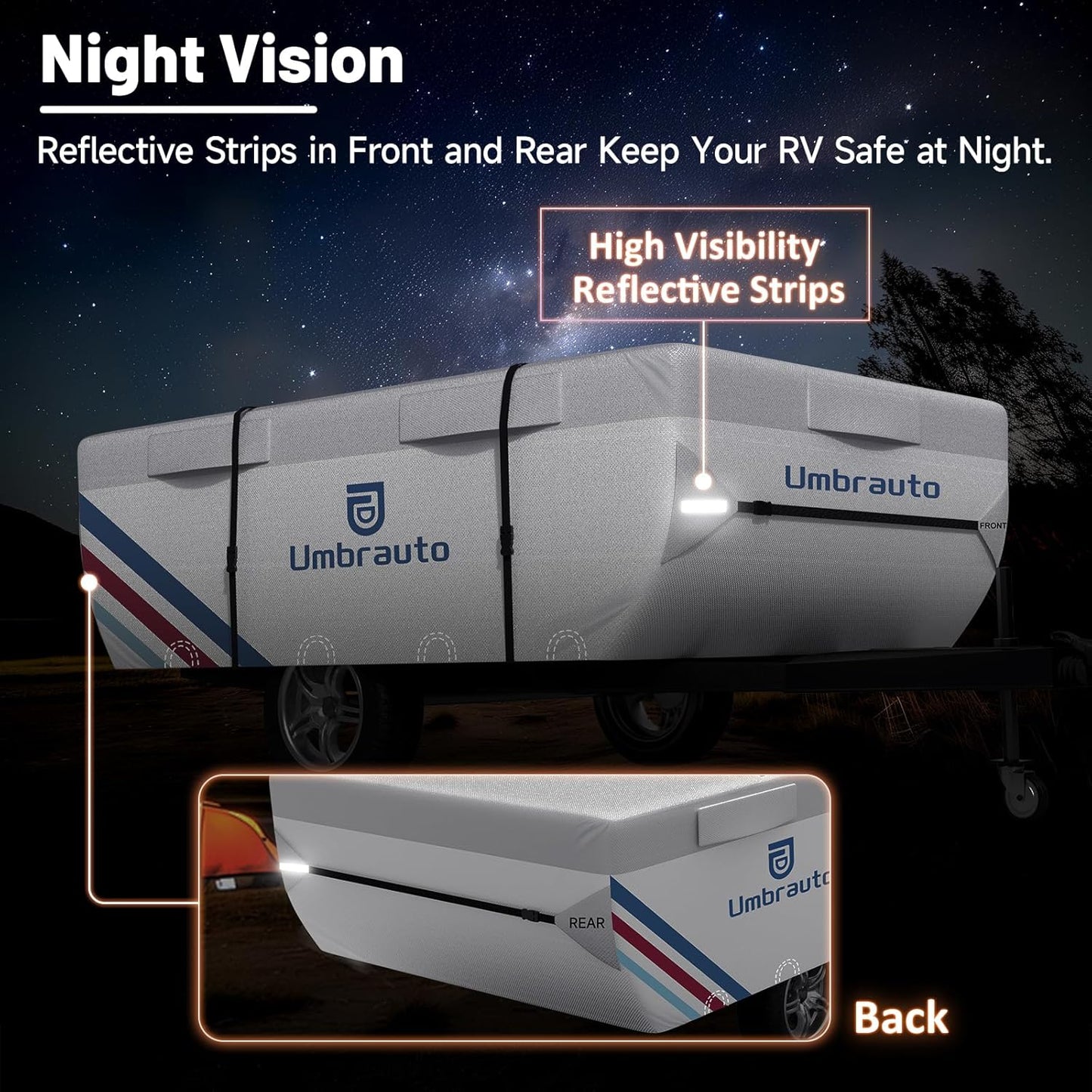 Umbrauto Pop Up Camper Cover, Folding Tent Trailers, 300D Silver Oxford, Waterproof, Windproof, Sun-Resistant, Tear-Resistant, Heavy-Duty RV Cover with Straps & Air Vents