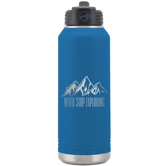 Never Stop Exploring2 32 oz Water Bottle | Royal Blue