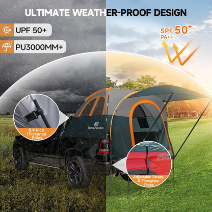 Umbrauto Truck Bed Tent with Awning,Fits 6.4-6.7 ft Truck Beds | PU3000mm Waterproof Pickup Tent