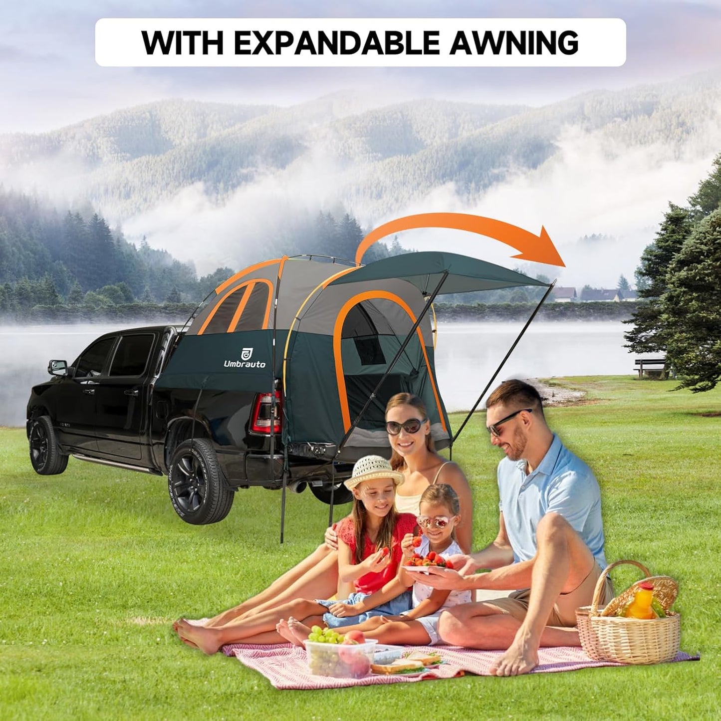 Umbrauto Truck Bed Tent with Awning,Fits 5.5-5.8 ft Truck Beds | PU3000mm Waterproof Pickup Tent
