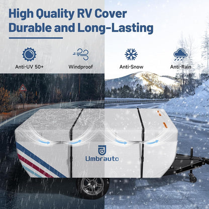 Umbrauto Pop Up Camper Cover, Folding Tent Trailers, 300D Silver Oxford, Waterproof, Windproof, Sun-Resistant, Tear-Resistant, Heavy-Duty RV Cover with Straps & Air Vents