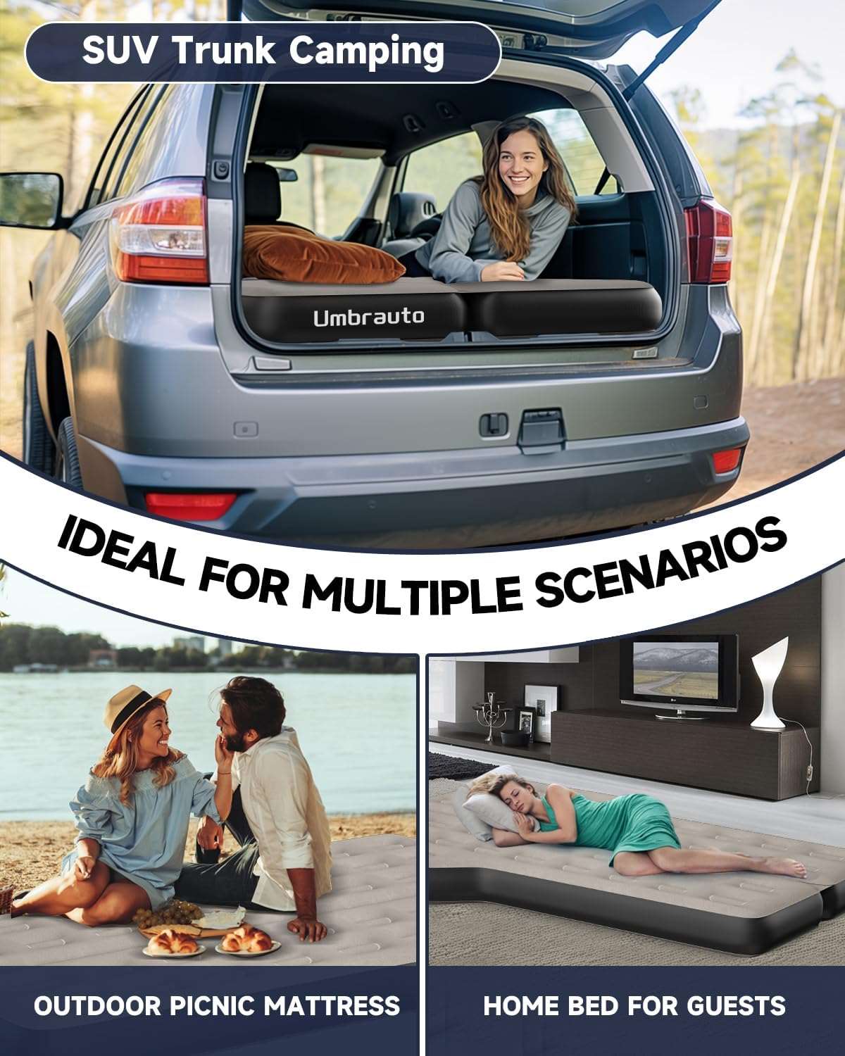 Umbrauto Thickened  SUV Back Trunk Air Mattress 3.0,Khaki Grey