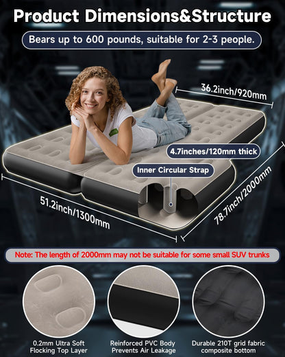 Umbrauto Thickened  SUV Back Trunk Air Mattress 3.0,Khaki Grey