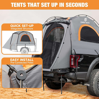 Umbrauto 6.4-6.7FT Truck Bed Tent for 2 Person | 10-Min Quick Setup Waterproof PU3000 Camping Tent for Pickup Trucks