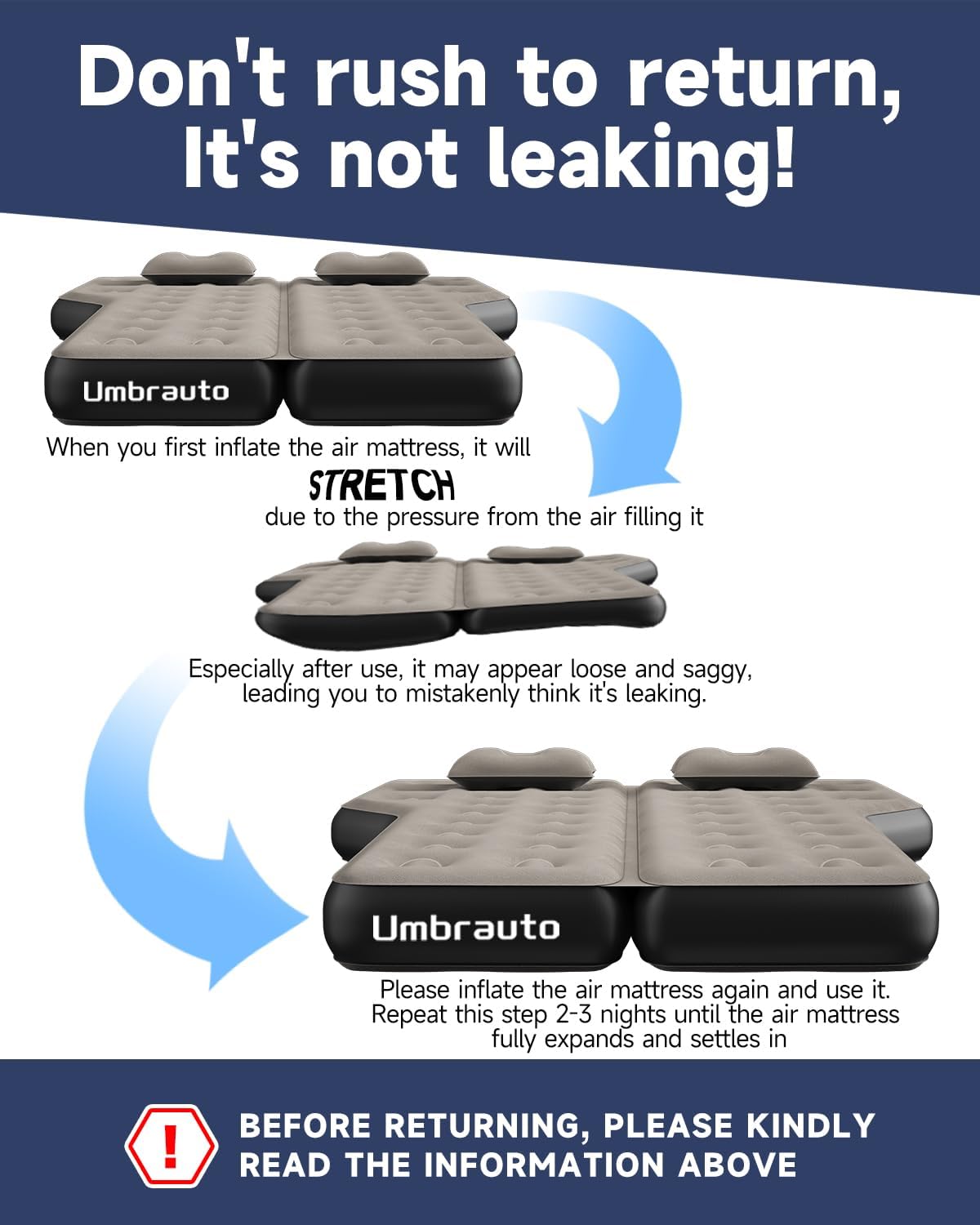 Umbrauto Thickened  SUV Back Trunk Air Mattress 3.0,Khaki Grey