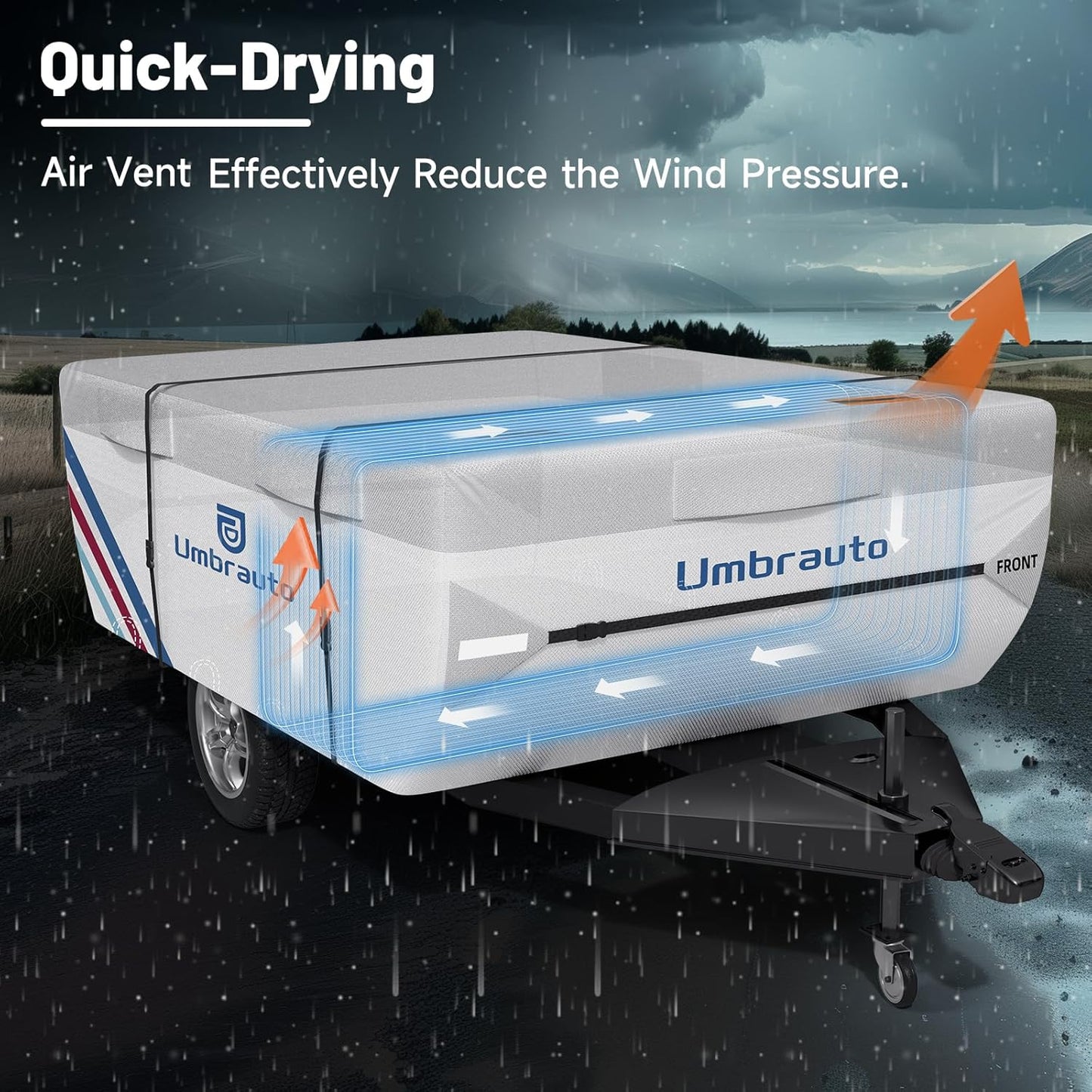 Umbrauto Pop Up Camper Cover, Folding Tent Trailers, 300D Silver Oxford, Waterproof, Windproof, Sun-Resistant, Tear-Resistant, Heavy-Duty RV Cover with Straps & Air Vents