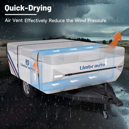 Umbrauto Pop Up Camper Cover, Folding Tent Trailers, 300D Silver Oxford, Waterproof, Windproof, Sun-Resistant, Tear-Resistant, Heavy-Duty RV Cover with Straps & Air Vents
