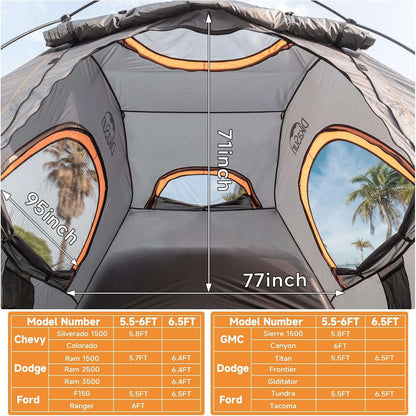Umbrauto 6.4-6.7FT Truck Bed Tent for 2 Person | 10-Min Quick Setup Waterproof PU3000 Camping Tent for Pickup Trucks