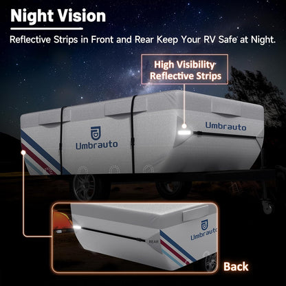 Umbrauto Pop Up Camper Cover, Folding Tent Trailers, 300D Silver Oxford, Waterproof, Windproof, Sun-Resistant, Tear-Resistant, Heavy-Duty RV Cover with Straps & Air Vents