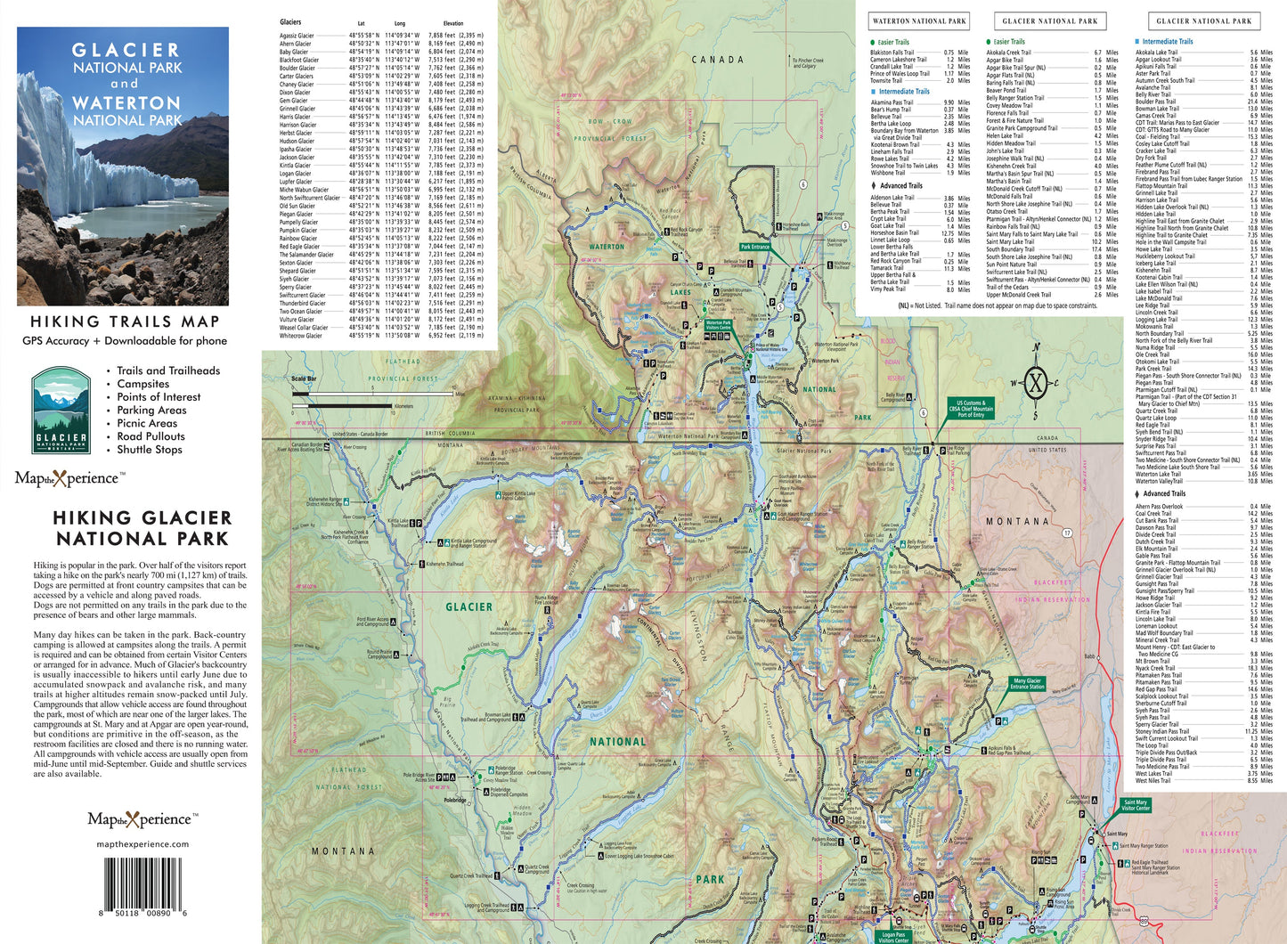 Glacier National Park Hiking Trail Map | Detailed GPS Adventure Guide
