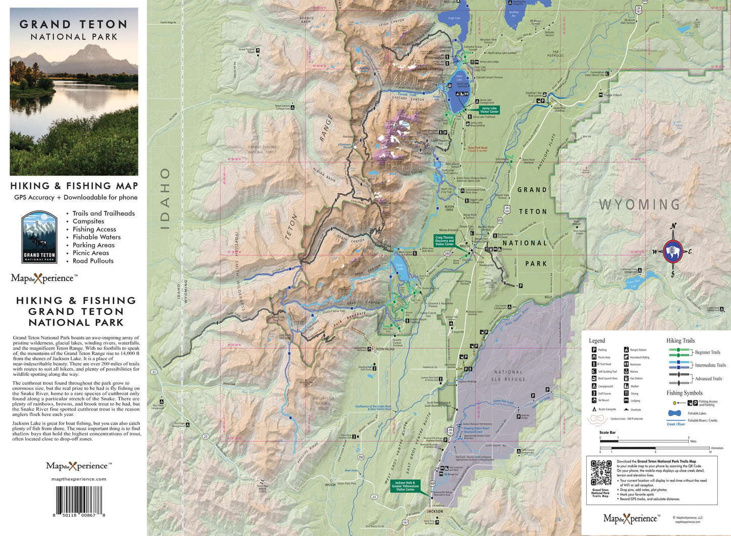 Grand Teton National Park Hiking Trail & Fishing Map | Mobile Map | GPS