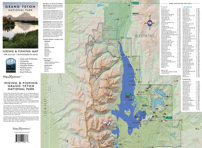 Grand Teton National Park Hiking Trail & Fishing Map | Mobile Map | GPS