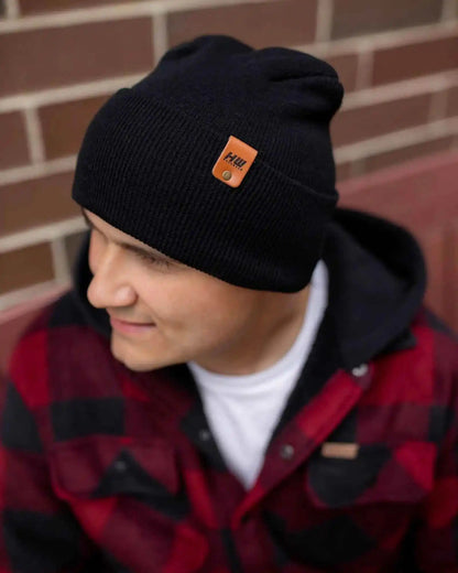 Patented H Stitch Cuffed Beanie, Midnight Black