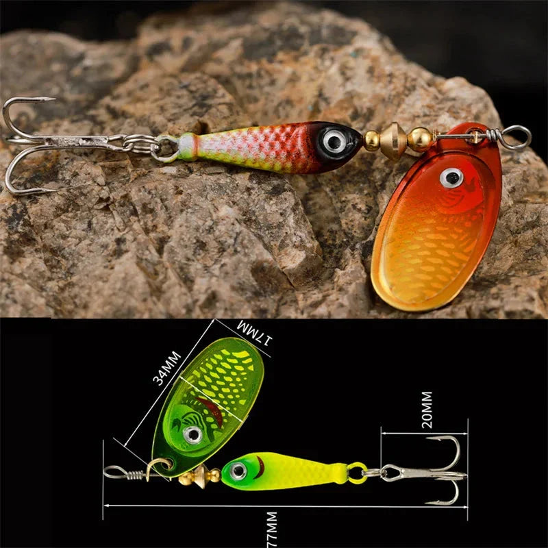 Rotating Metal Spinner Fishing Lure 9.1g 7cm – Sequin Hard Bait with Treble Hook for Bass, Pike, Carp & Trout