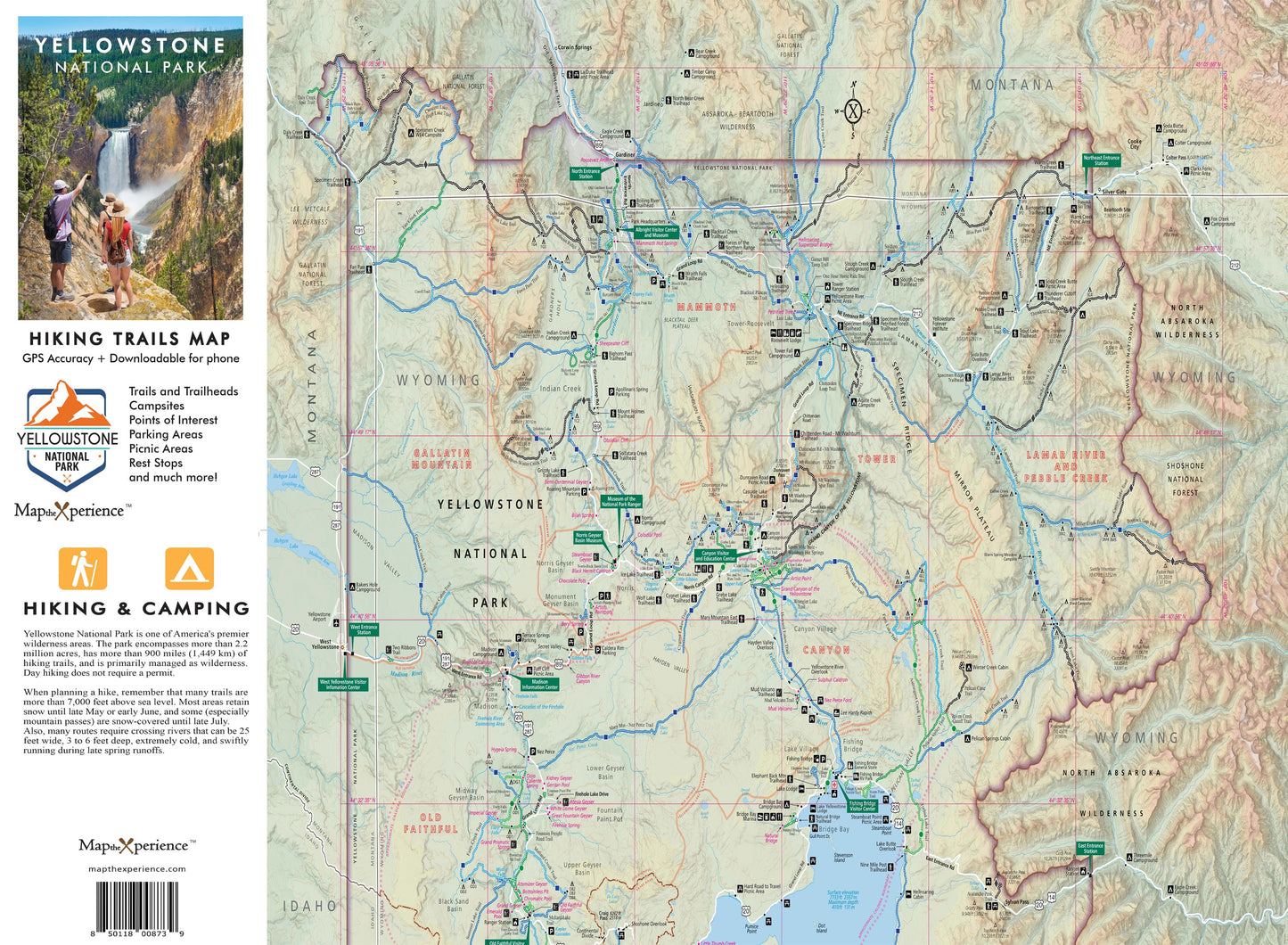 Yellowstone National Park Hiking Trails GPS Map | Paper & Mobile Adventure Guide