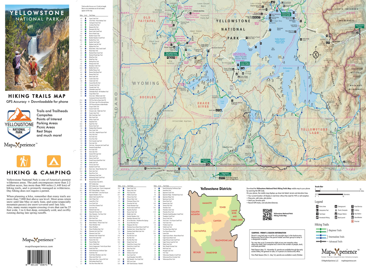 Yellowstone National Park Hiking Trails GPS Map | Paper & Mobile Adventure Guide