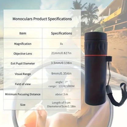 Compact HD Monocular Telescope | 8-10x Zoom, Waterproof Scope for Hiking & Travel