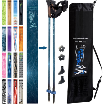 Official Nordic Walking Poles - True Nordic Glove Grip w-flip locks, detachable feet and travel bag - pair - For Heights up to 6’2”